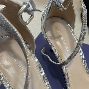 Almost new silver ankle strap heels